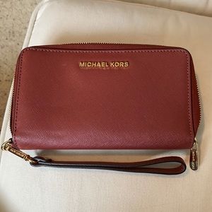 Leather, MK wristlet